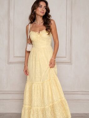 SIM & SAM Yellow Eyelet Midi Dress - Lightweight Summer Dress, S